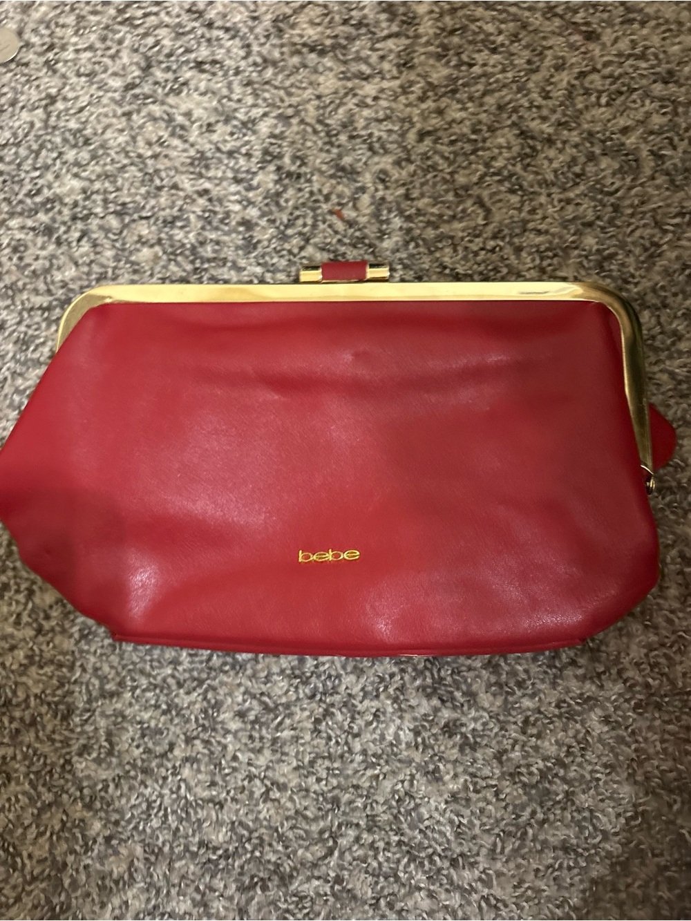 bebe Red Clutch with Gold Frame Hardware